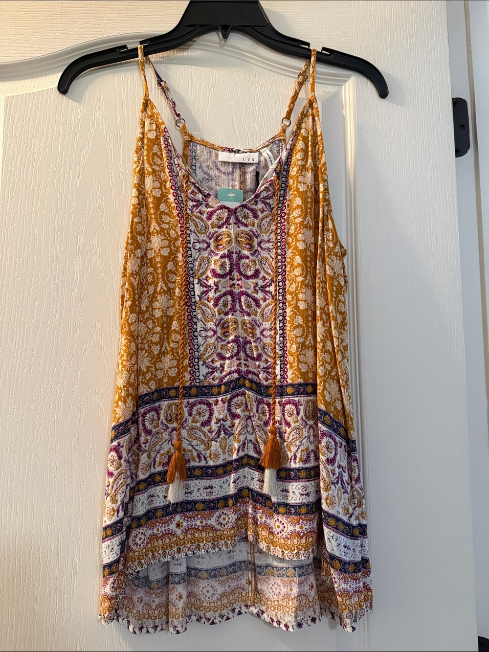 Bohemian Tassel Spaghetti-Strap Camisole in Mustard & Purple